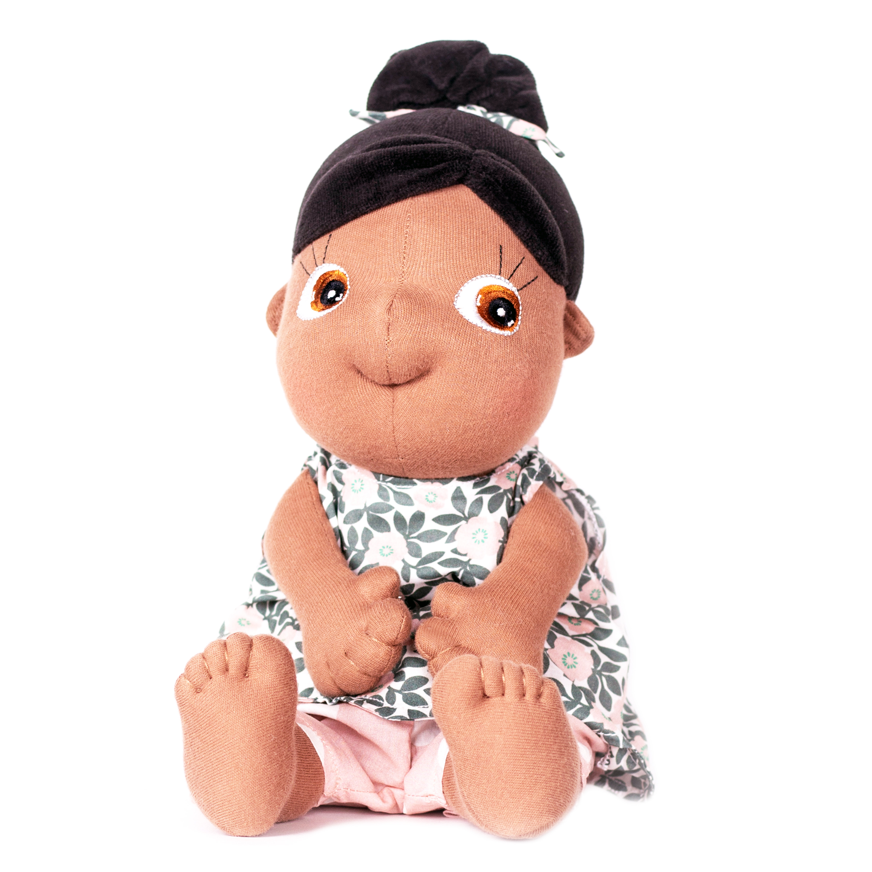 Rubens Tummies Puppe Summer mit schwarzem Dutt und geblümtem Kleid