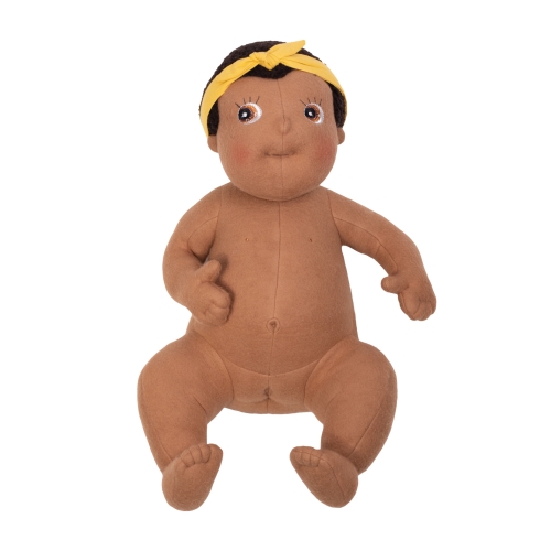Rubens Barn baby doll Flo undressed with yellow headband, sitting