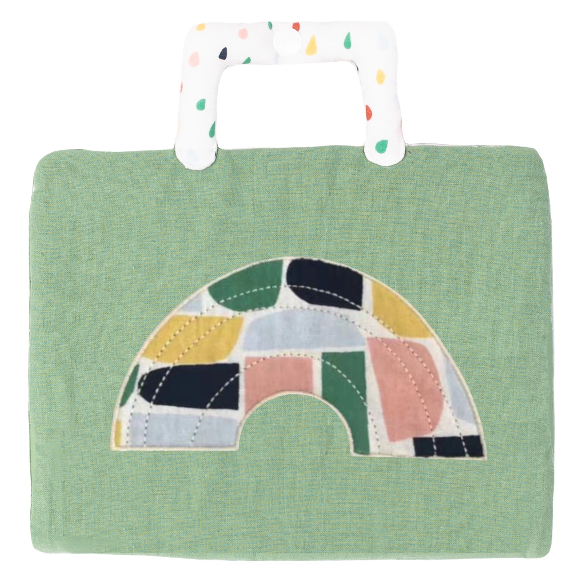 Gesichtsausdrücke-Set von Rubens Barn: grüne Stofftasche mit Regenbogen-Applikation