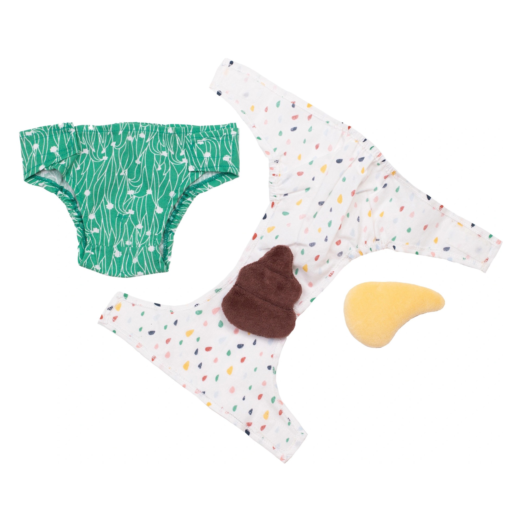 Fabric nappies of the Rubens Barn nappy set with plush poo and wee spot