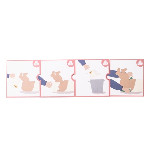 Picture cards of the Rubens Barn nappy set showing the changing steps as a puzzle