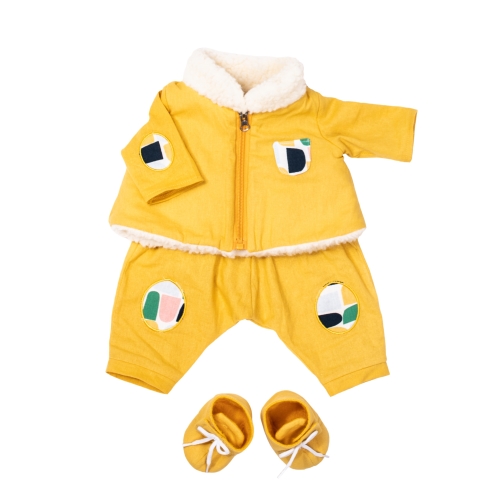 Outdoor set by Rubens Barn: yellow jacket with teddy lining, trousers and lace-up booties