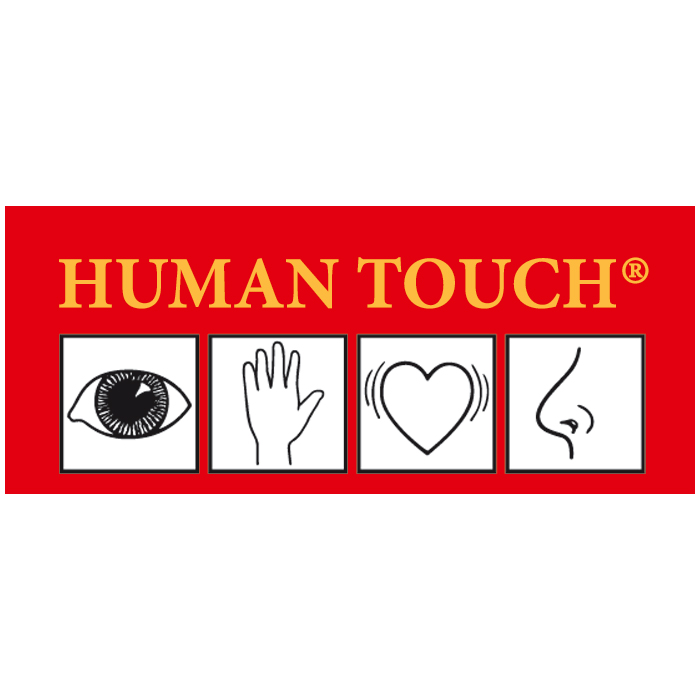 Human-Touch-Logo von Joyk: die vier Sinnes-Symbole der Empathiepuppe Mandy