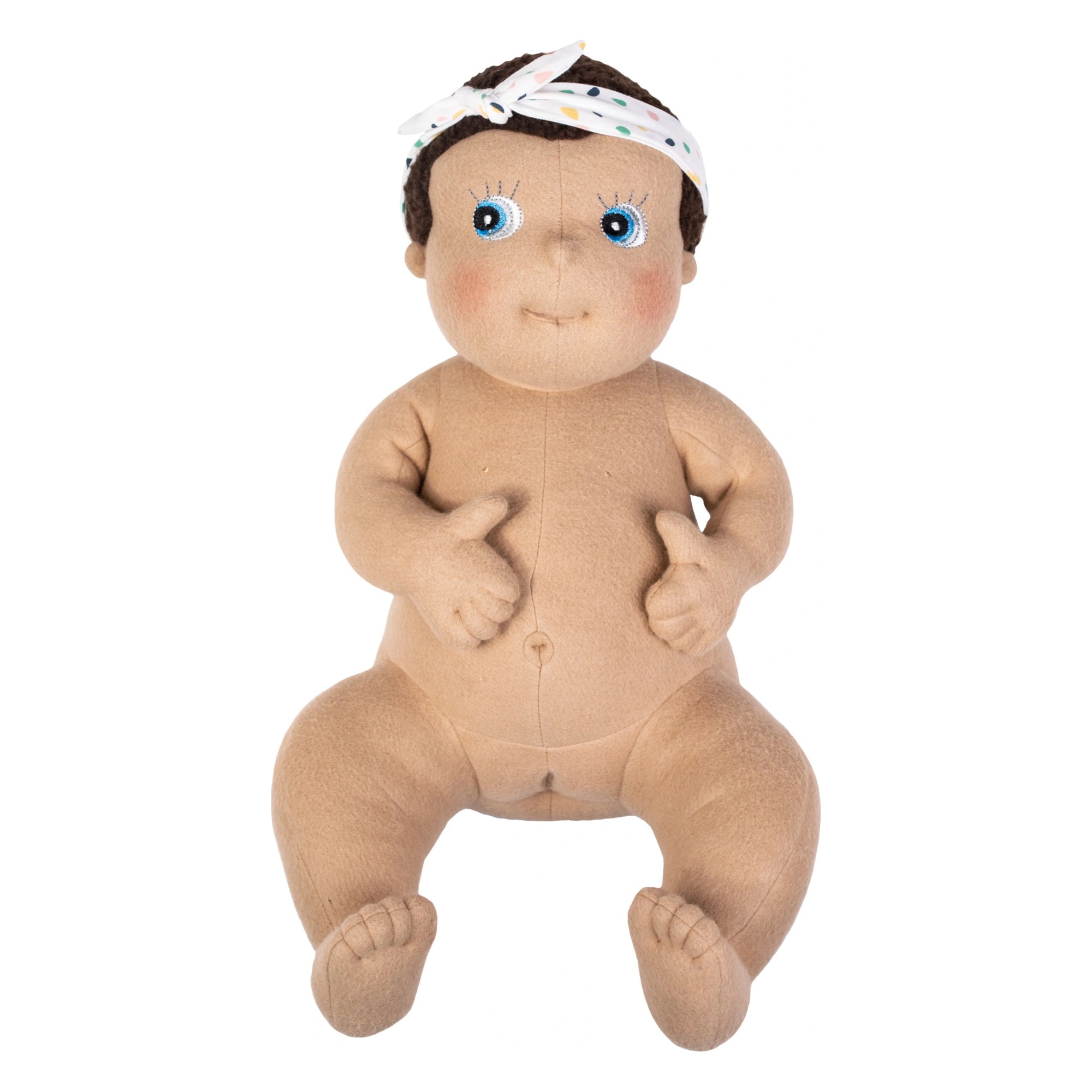 Rubens Barn baby doll Disa undressed with dotted headband, sitting