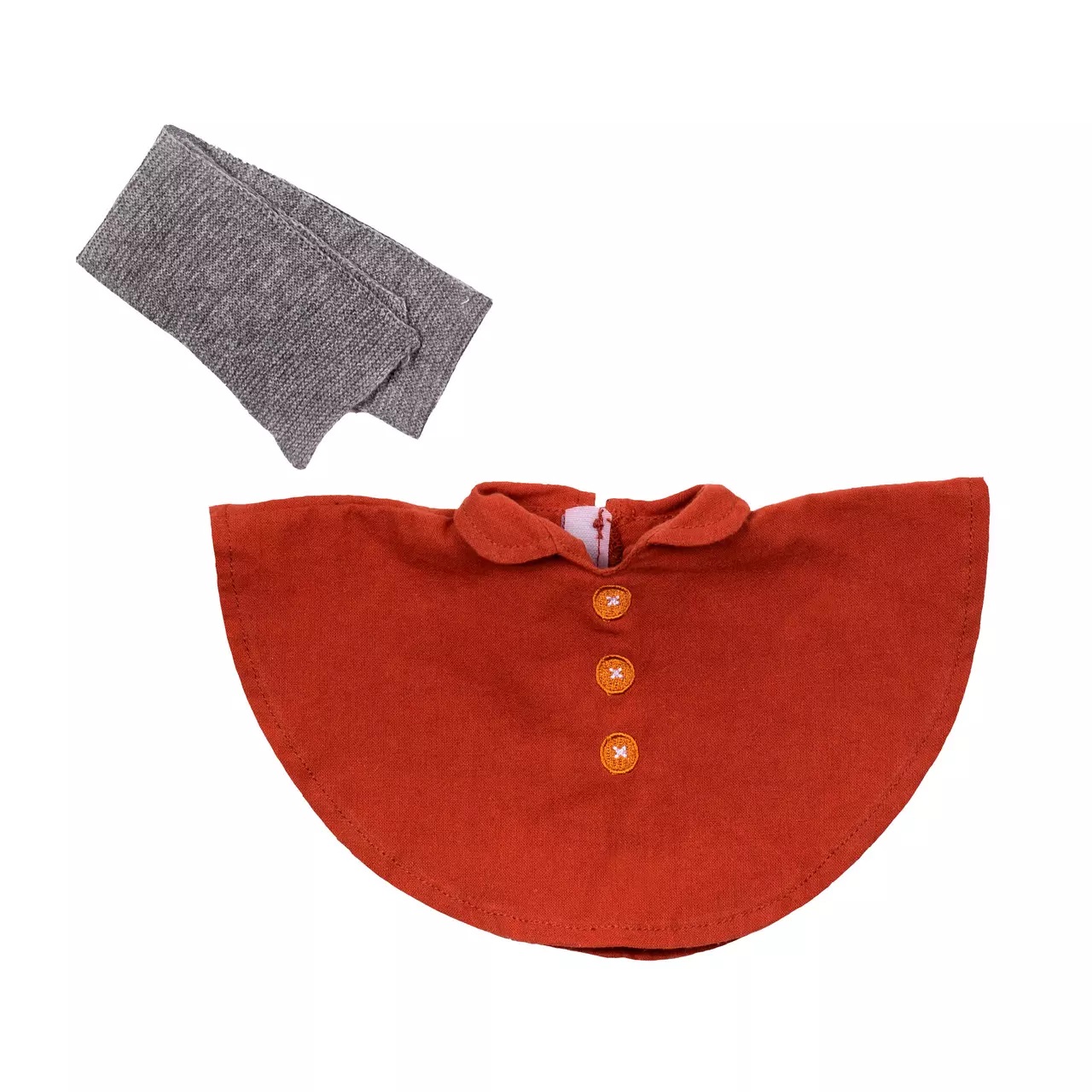 Wechselkleidung Herbst für Rubens EcoBuds: rostroter Poncho mit Knöpfen und grauer Schal