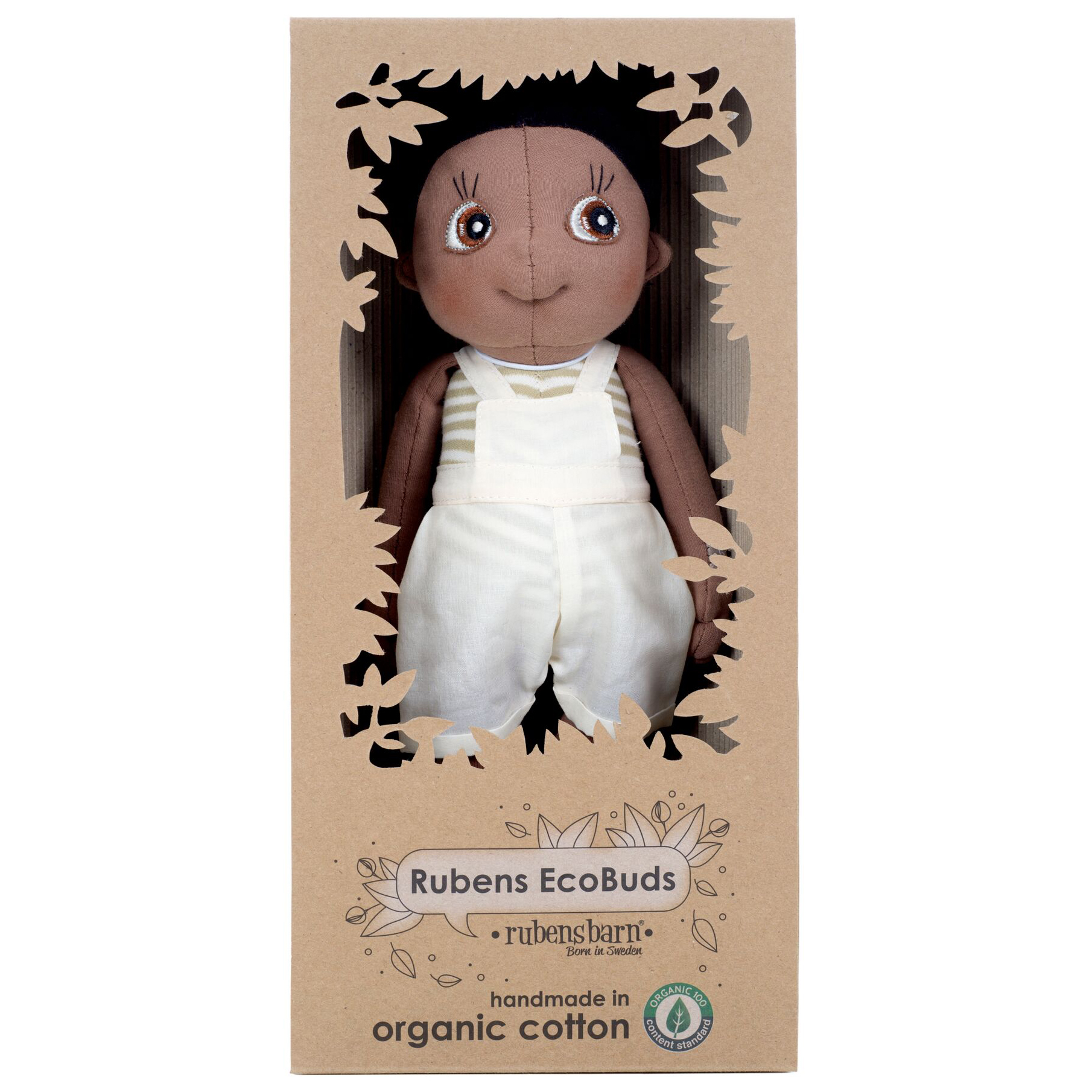 Rubens EcoBuds Puppe Fern in der Naturkarton-Verpackung aus Bio-Baumwolle