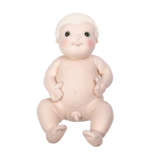 Rubens Barn baby doll Carl undressed with soft fabric body, sitting