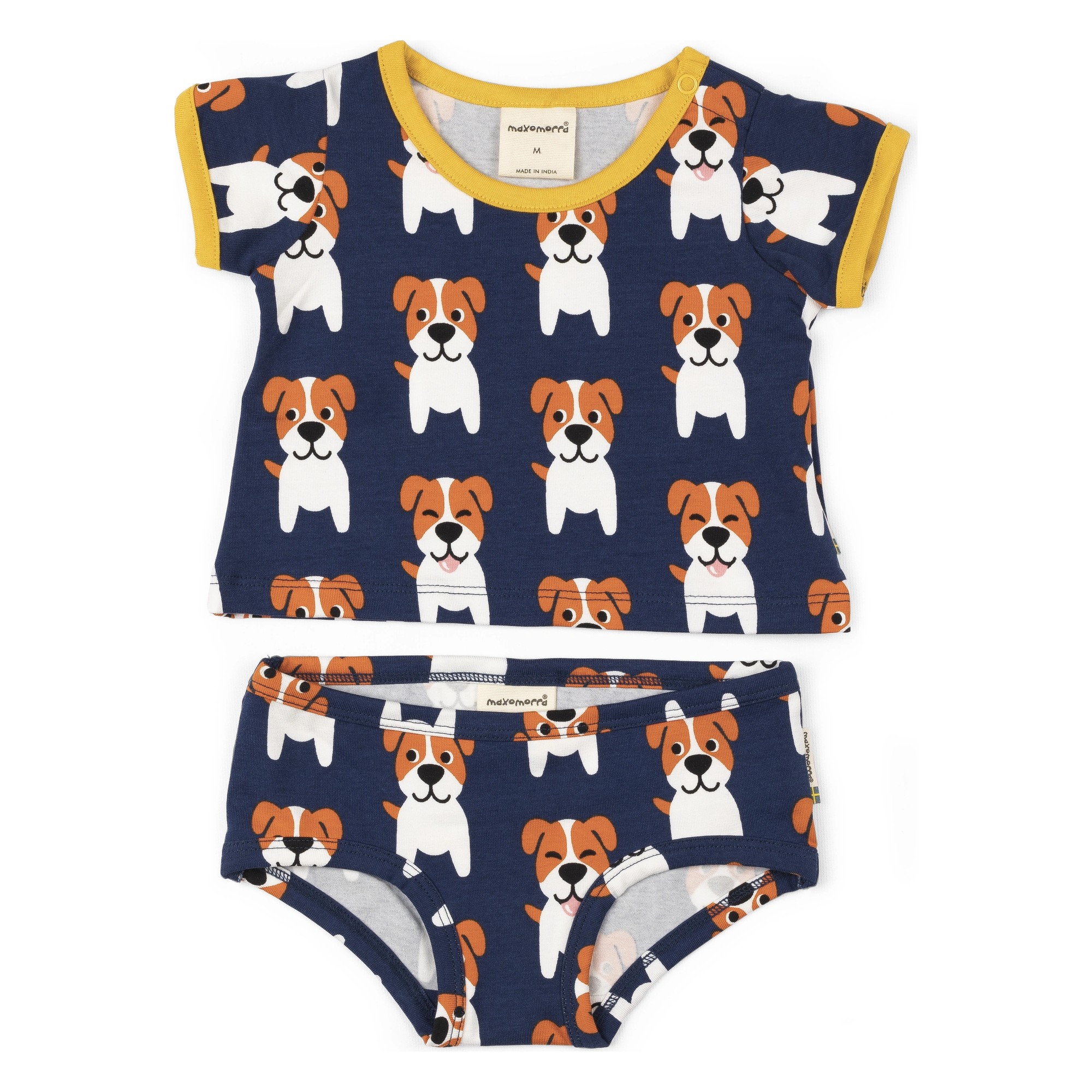 Maxomorra clothing set for Rubens Barn baby dolls: shirt and pants with dog pattern